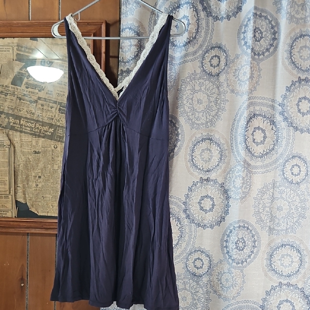 Midnight Blue Nightgown with Cream Trim